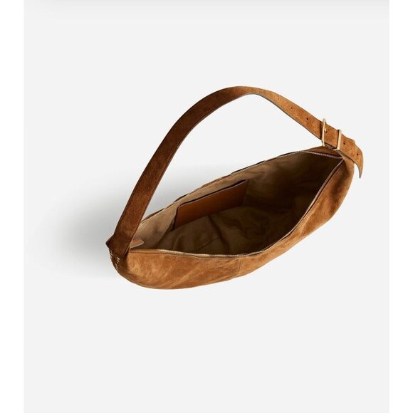 Madewell Essential Curve Shoulder Bag Aged Camel Suede Leather Green NWOT - Picture 3 of 15